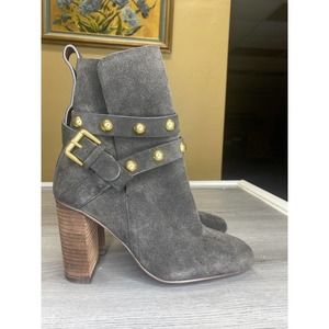 SEE BY CHLOE Janis Studded Grayish Suede Strappy Bootie 6 (36)